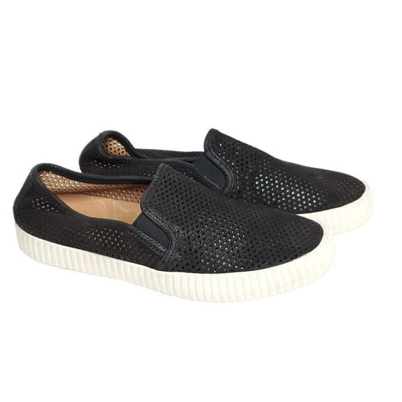 FRYE Leather Slip-On Sneaker 7 Camille Perforated Loafer Flats Mesh Black - Picture 1 of 8